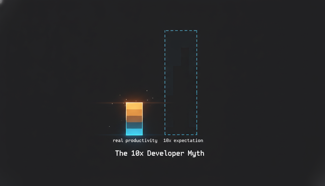 A tiny productivity bar next to a huge dashed outline of the expected 10x gain