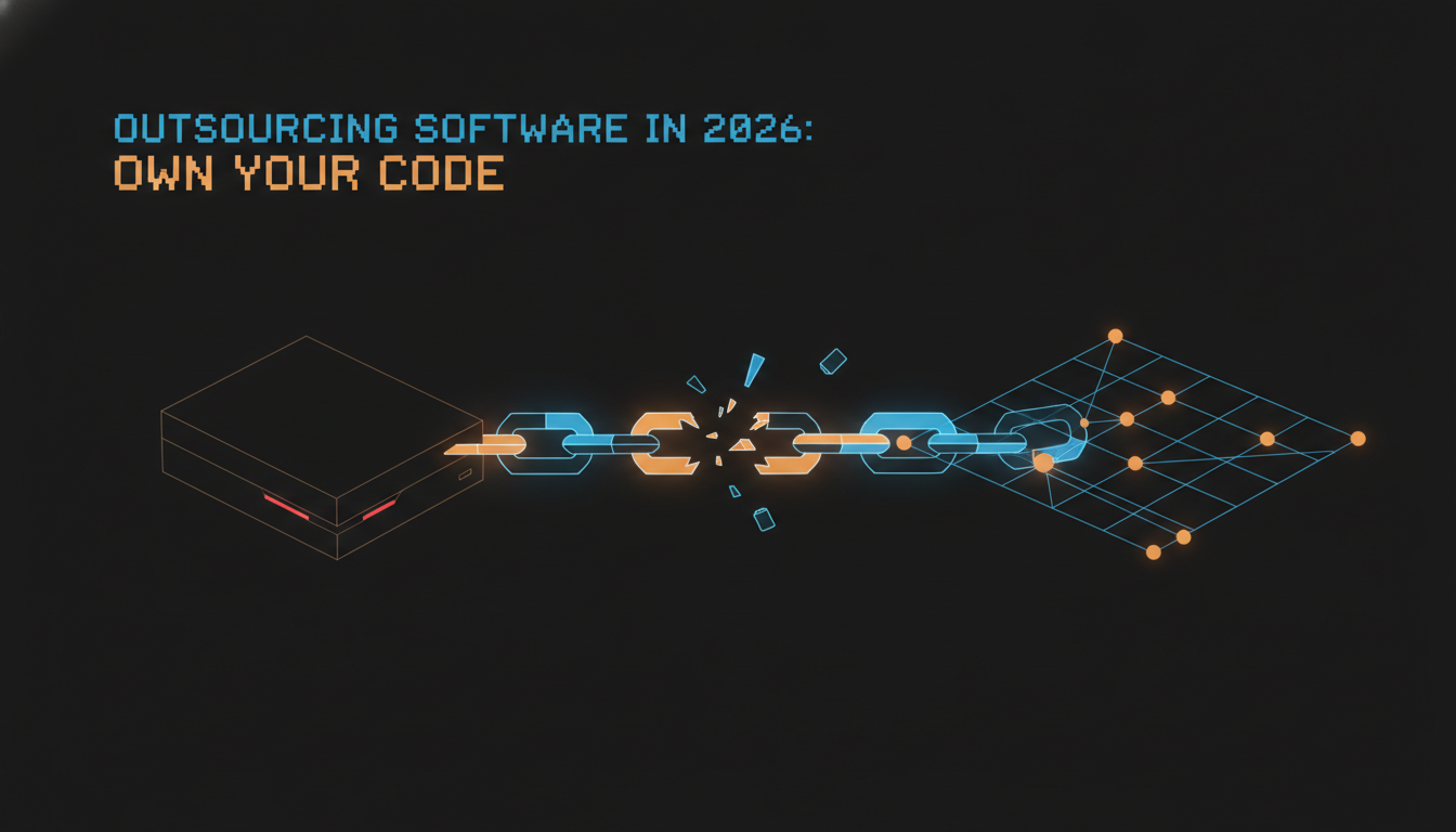Broken chain between a proprietary black box and an open documented grid, showing escape from software vendor lock-in