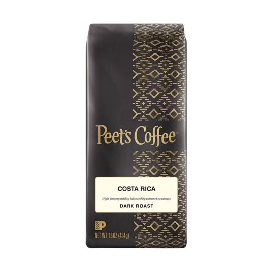 Bag of whole bean Costa Rica coffee, roasted by Peet's Coffee