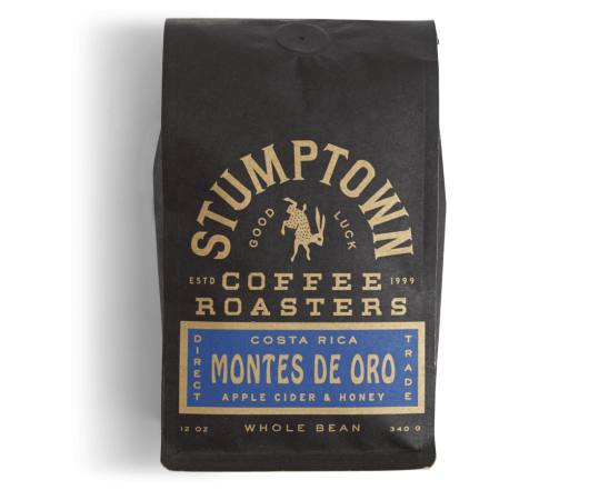 Bag of whole bean Costa Rica Montes De Oro coffee, roasted by Stumptown Coffee Roasters