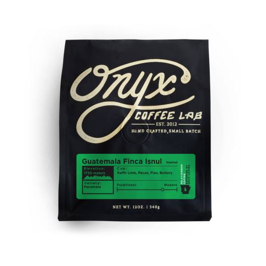 Bag of whole bean Guatemala Finca Isnul coffee, roasted by Onyx Coffee Lab