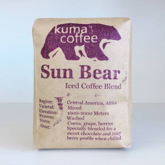 Bag of whole bean Sun Bear Iced Coffee Blend coffee, roasted by Kuma Coffee