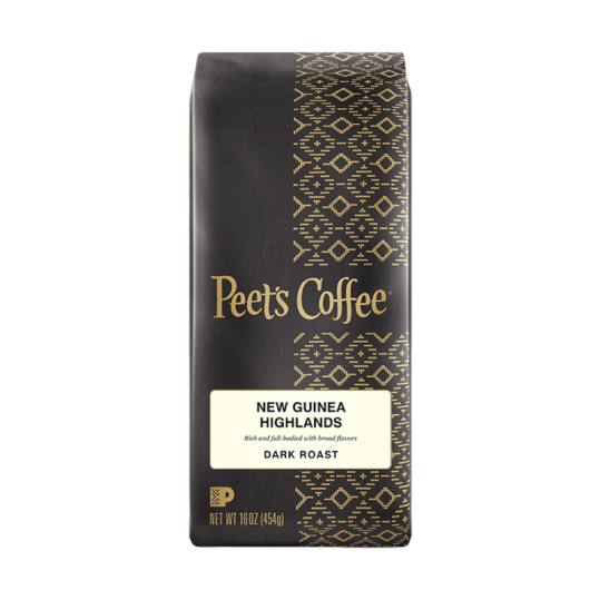 Bag of whole bean New Guinea Highlands coffee, roasted by Peet's Coffee
