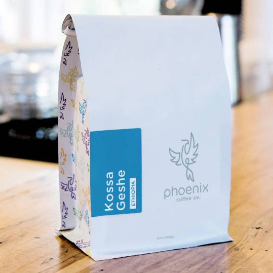 Bag of whole bean Kossa Geshe: Ethiopia coffee, roasted by Phoenix Coffee Co.