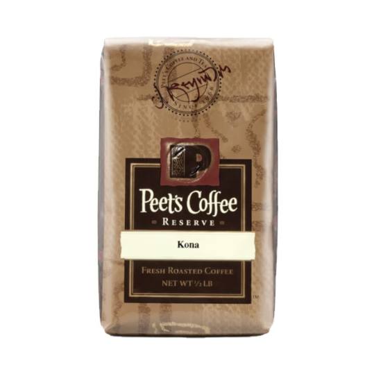 Bag of whole bean Kona coffee, roasted by Peet's Coffee