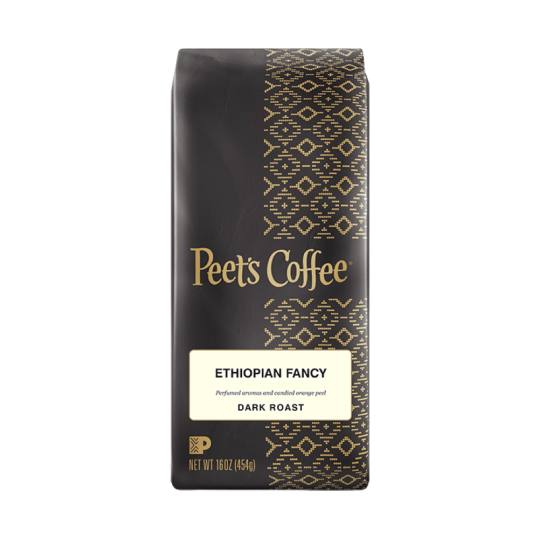 Bag of whole bean Ethiopian Fancy coffee, roasted by Peet's Coffee