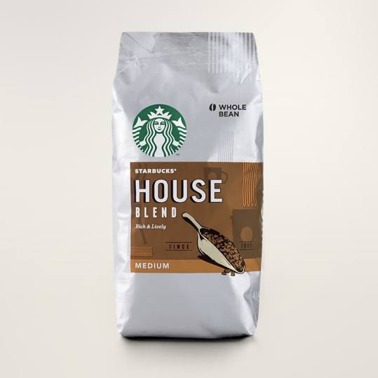 Bag of whole bean House Blend coffee, roasted by Starbucks