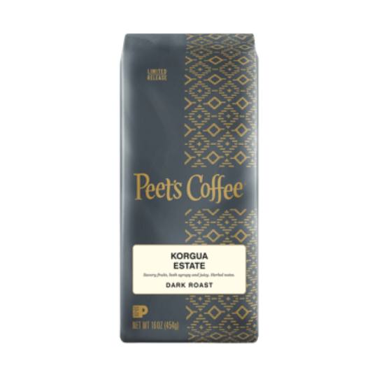 Bag of whole bean Korgua Estate coffee, roasted by Peet's Coffee
