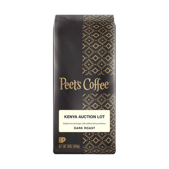 Bag of whole bean Kenya Auction Lot coffee, roasted by Peet's Coffee