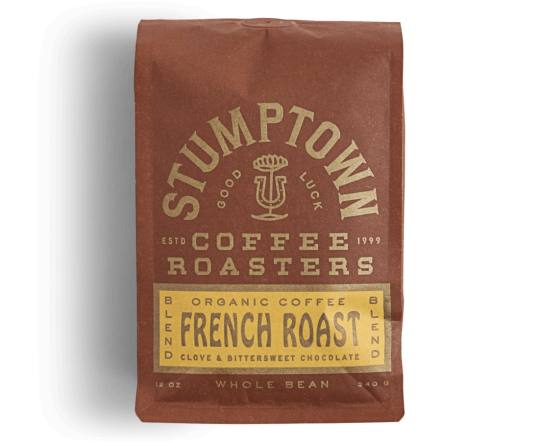 Bag of whole bean French Roast coffee, roasted by Stumptown Coffee Roasters
