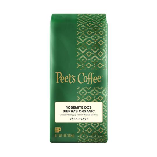 Bag of whole bean Yosemite Dos Sierras Organic coffee, roasted by Peet's Coffee