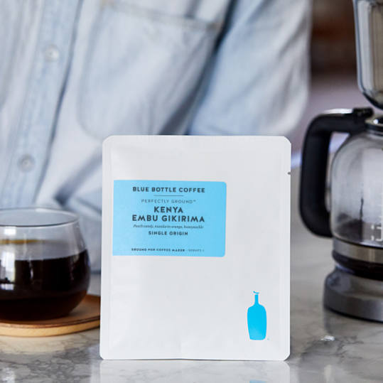 Bag of whole bean Kenya Embu Gikirima coffee, roasted by Blue Bottle Coffee