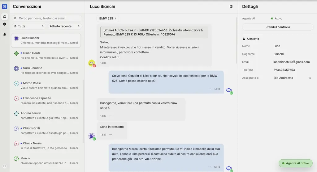 Anteprima della conversazione di ClaudIA con un cliente.