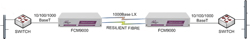 FCM9000 units performing Ethernet service demarcation and media conversion
