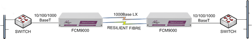 FCM9000 units performing Ethernet service demarcation and media conversion