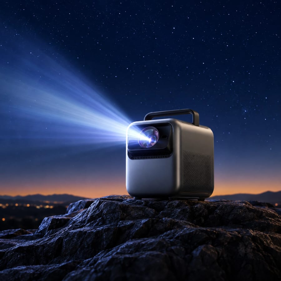 Nebula X1 outdoor projector beneath a night sky