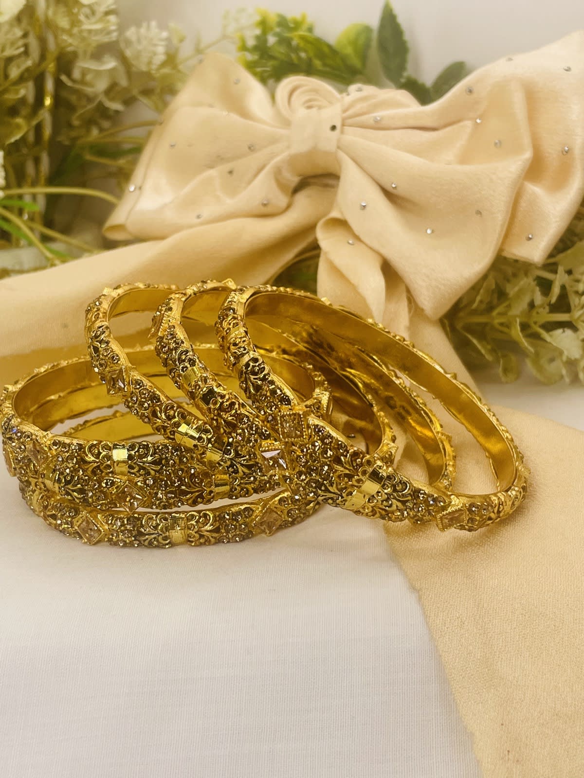 Royal Gold Crystal Designer Bangle Set