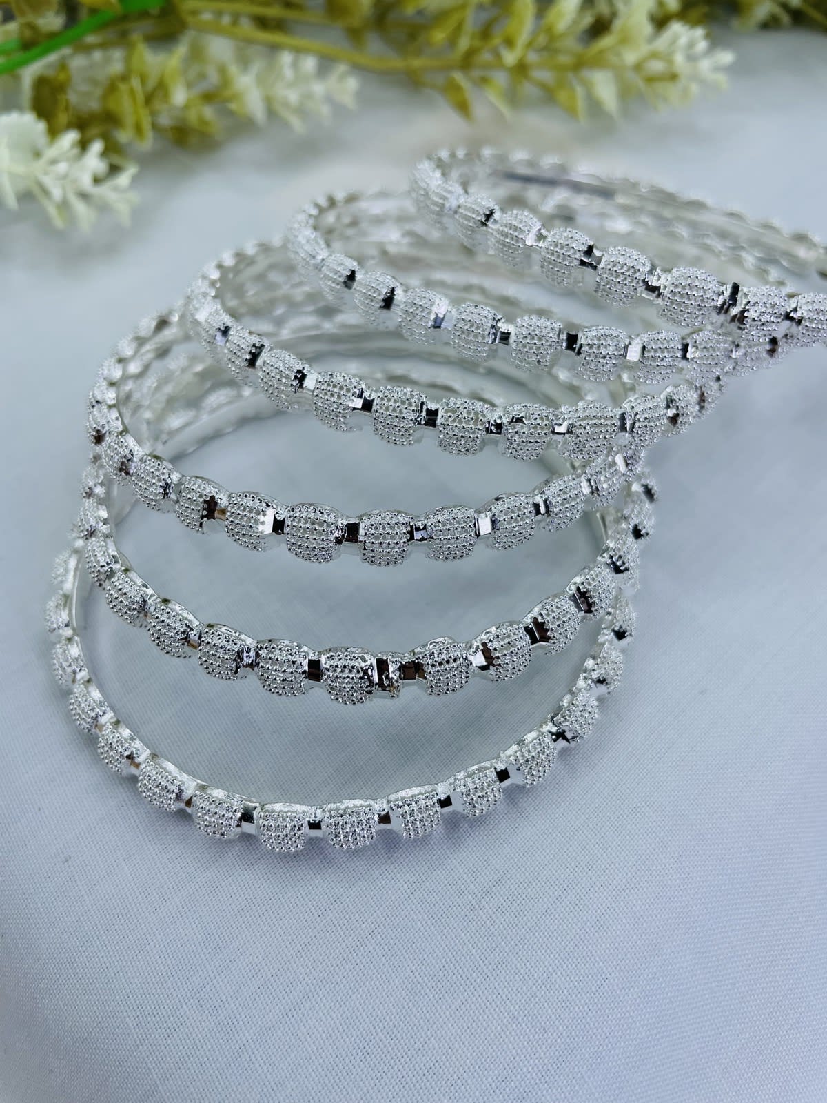 ✨ Textured Silver Beaded Bangles ✨