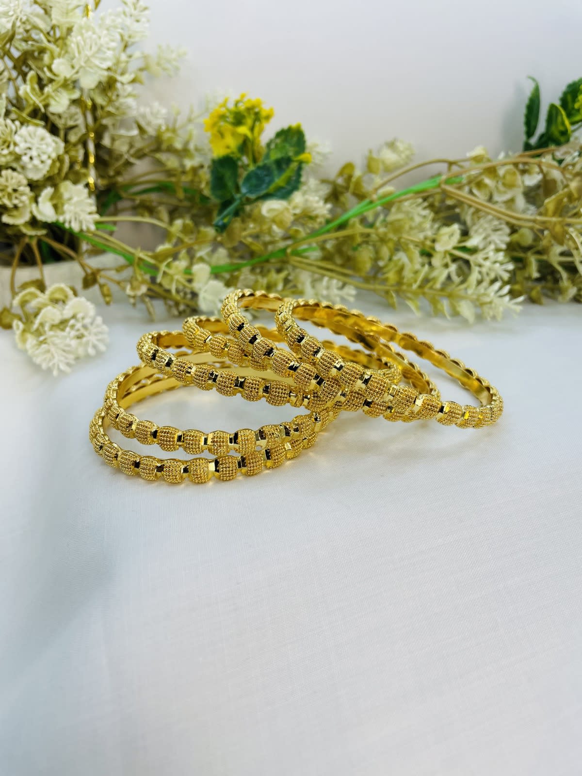 Textured Beaded Gold Bangles – Silver & Gold