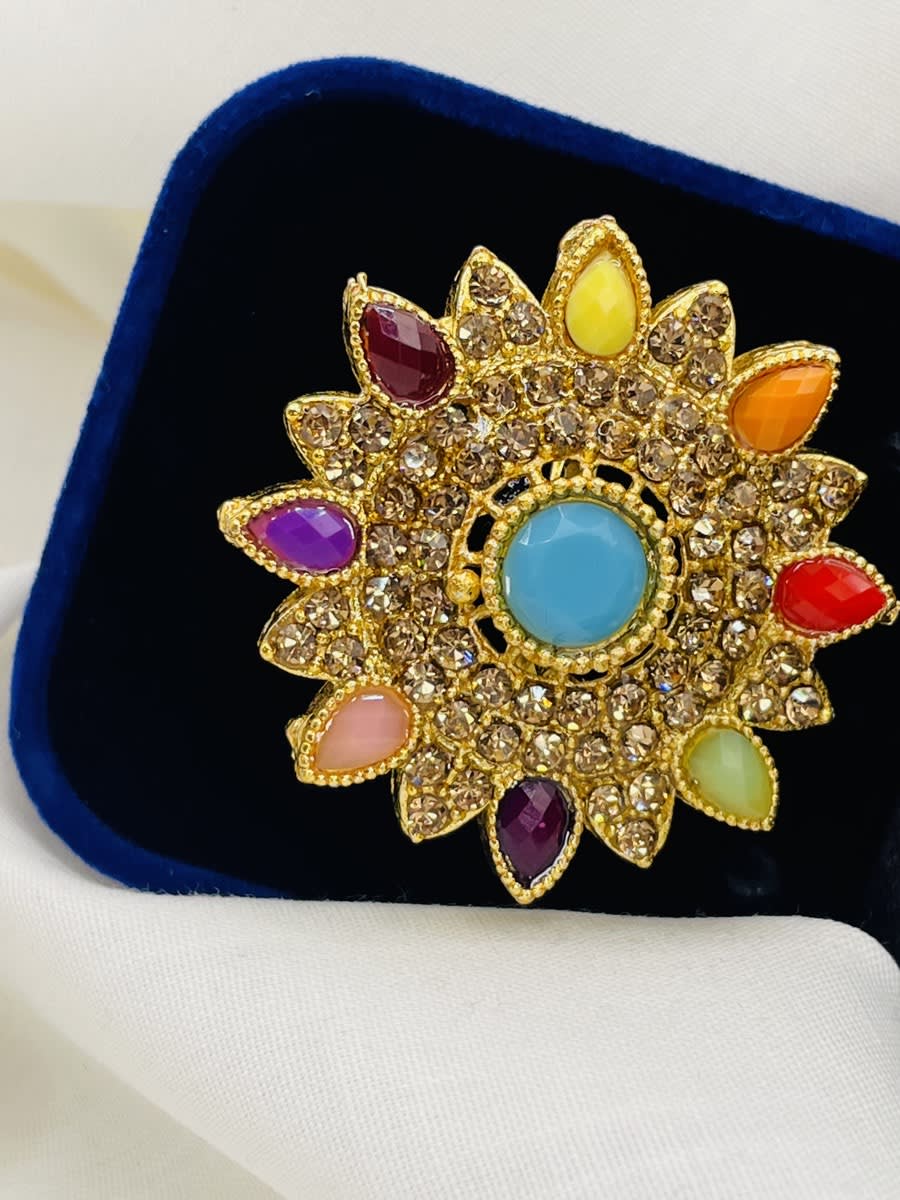 Colorful Crystal Floral Statement Ring