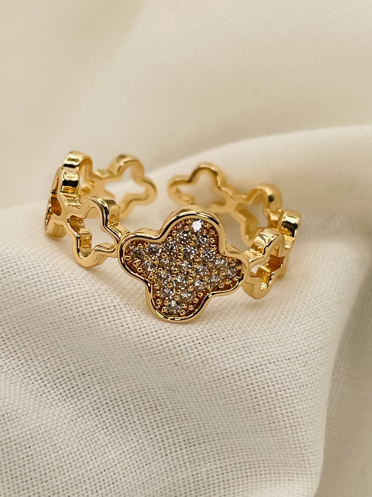 Golden Clover Pavé Open Ring