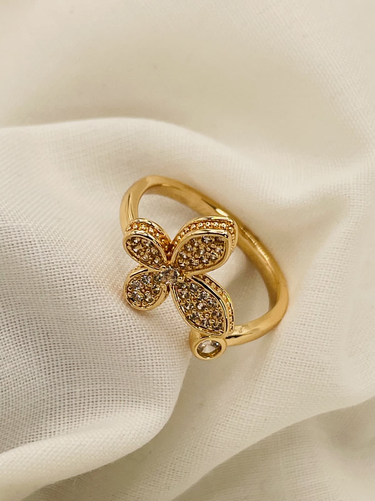 Golden Pavé Butterfly Ring