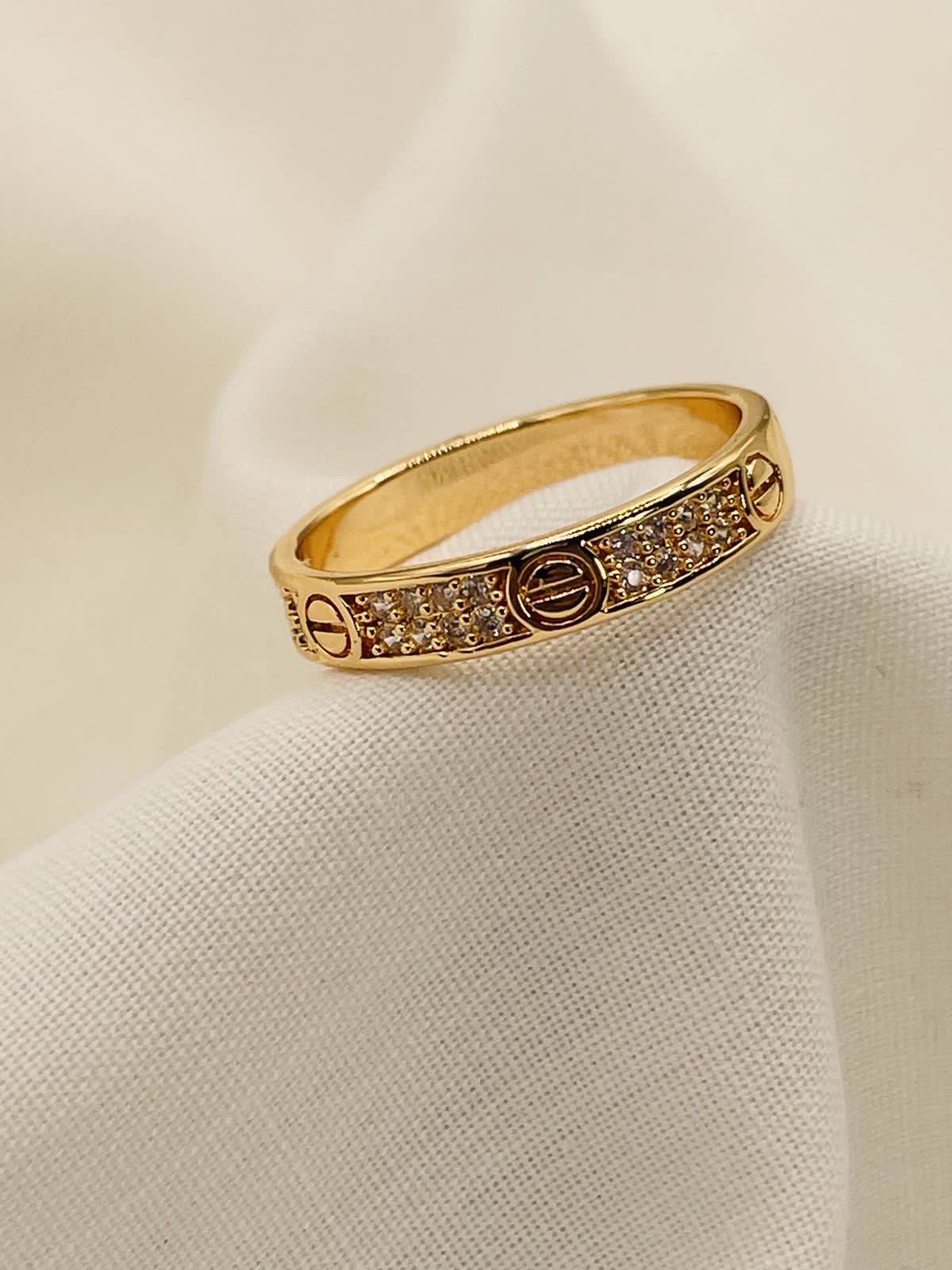 Gold-Tone Crystal Screw Motif Ring