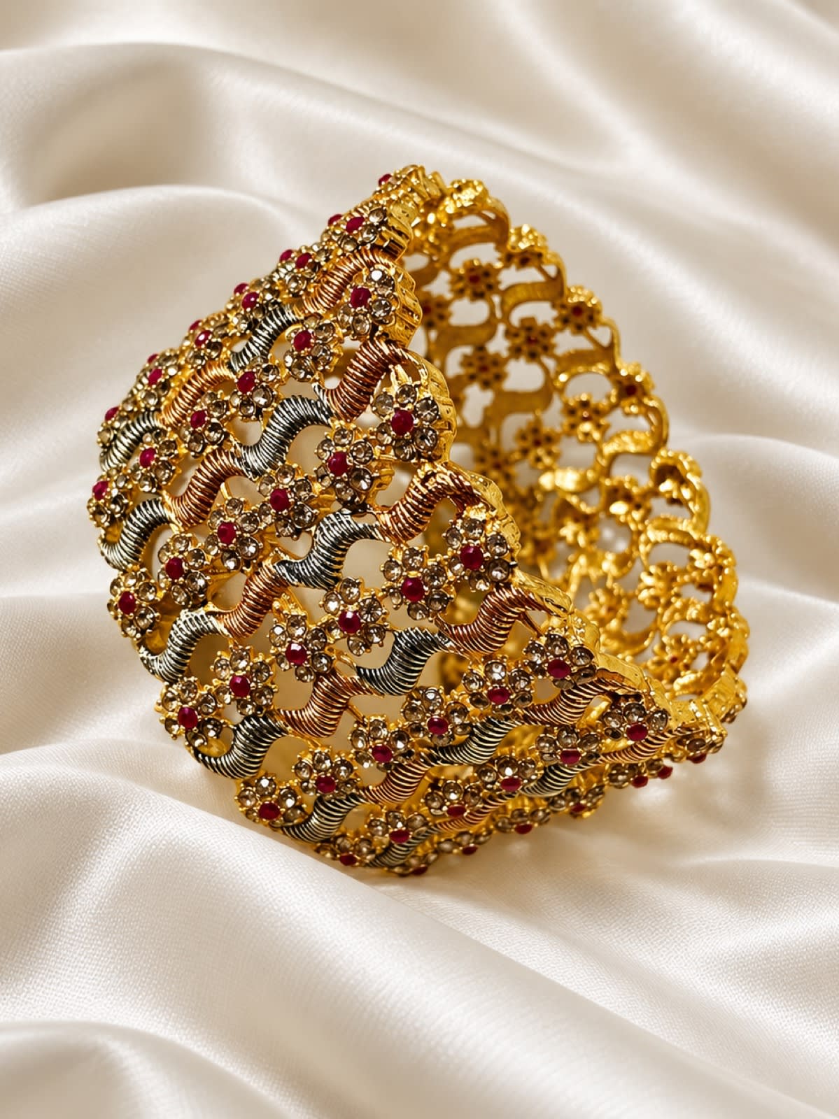 Royal Ruby Floral Antique Gold Bangle