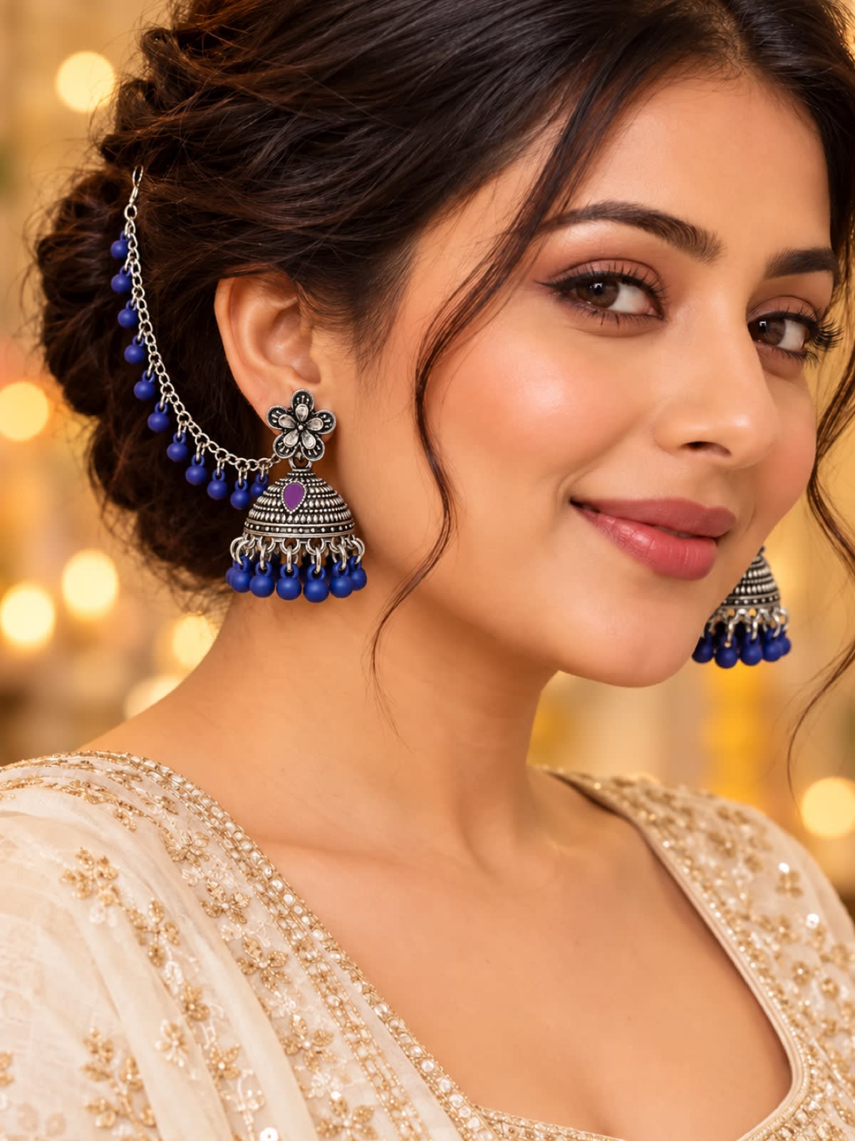 Royal Sapphire Silver Jhumka Earrings with Sahara