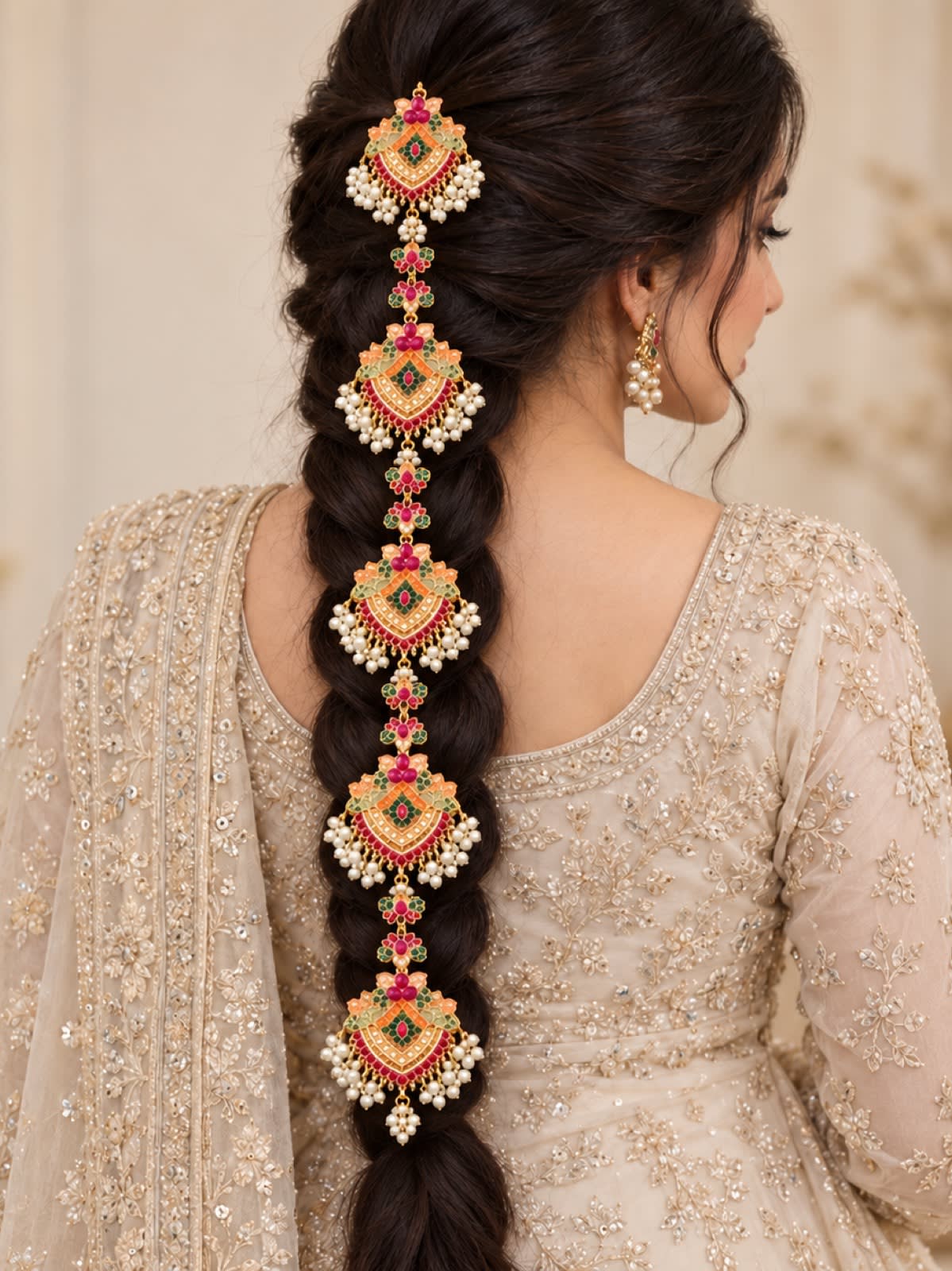 Royal Multicolor Pearl Got Pati – Traditional Pakistani Bridal Hair Jewellery