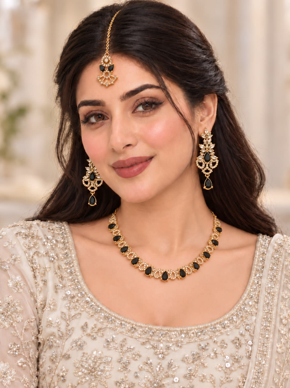 Royal 1 Carat & Zircon Bridal Jewellery Set – Emerald Black