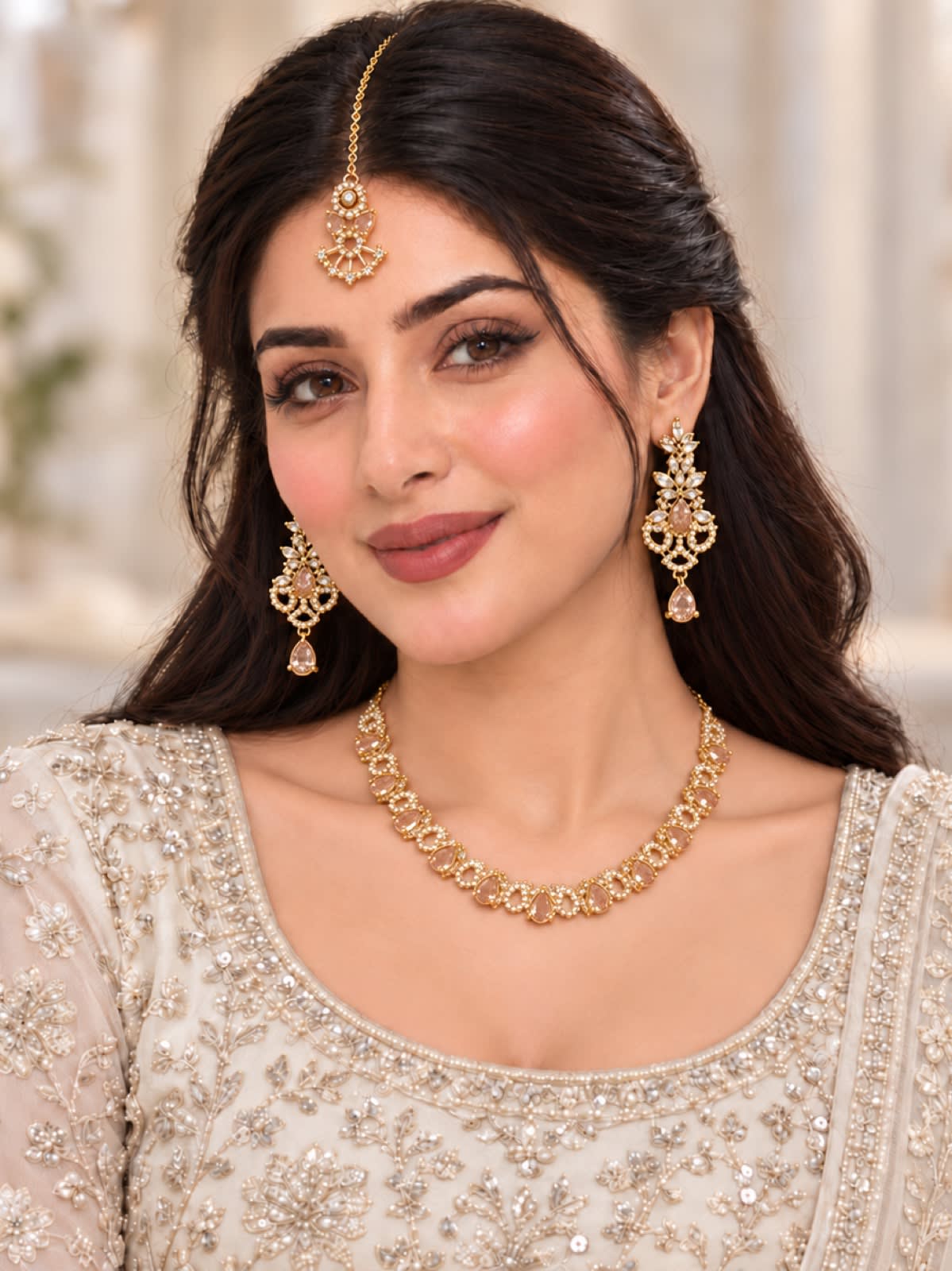 Royal 1 Carat & Zircon Gold Jewellery Set – Champagne Peach