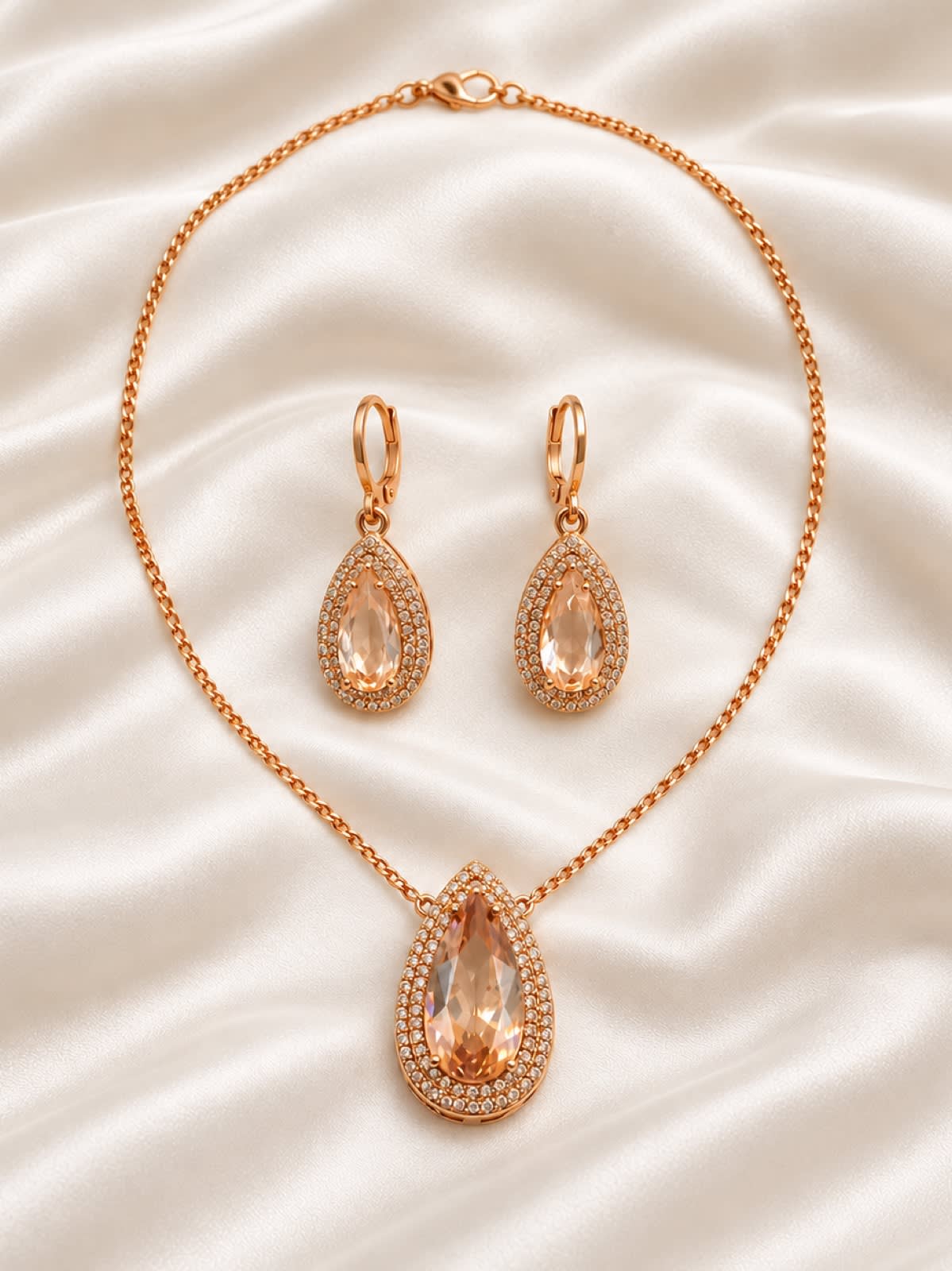 Champagne Glow Teardrop Pendant & Earrings Set