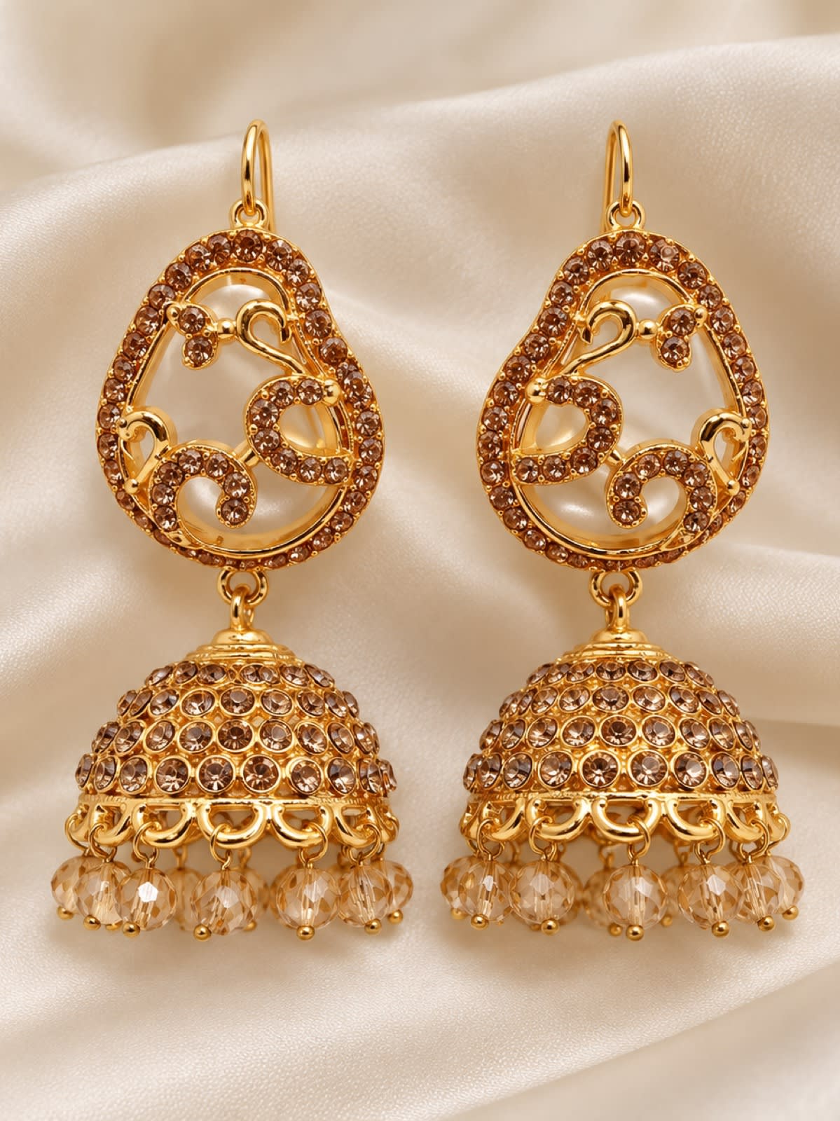 Royal Champagne Crystal Gold Jhumka Earrings