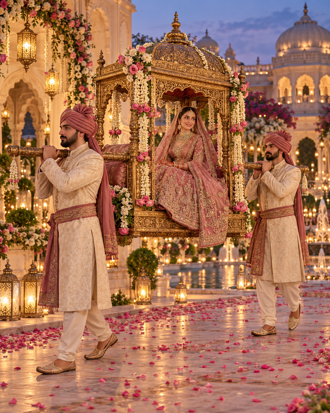 Traditional gold-tone wedding jewellery set with a matching necklace, earrings and bangles