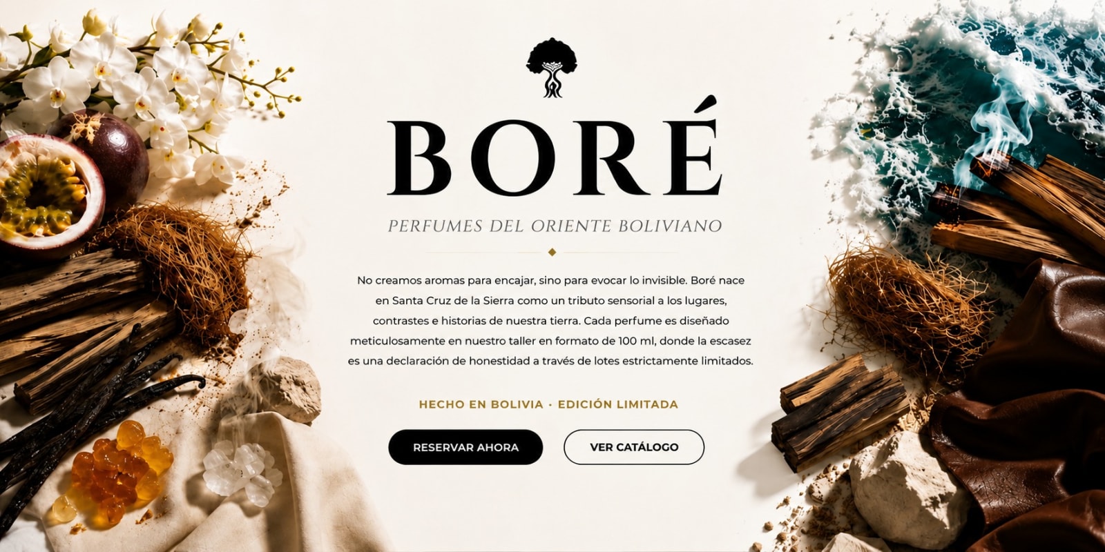 BORÉ — Perfumes del Oriente Boliviano. No creamos aromas para encajar, sino para evocar lo invisible. Hecho en Bolivia, edición limitada.