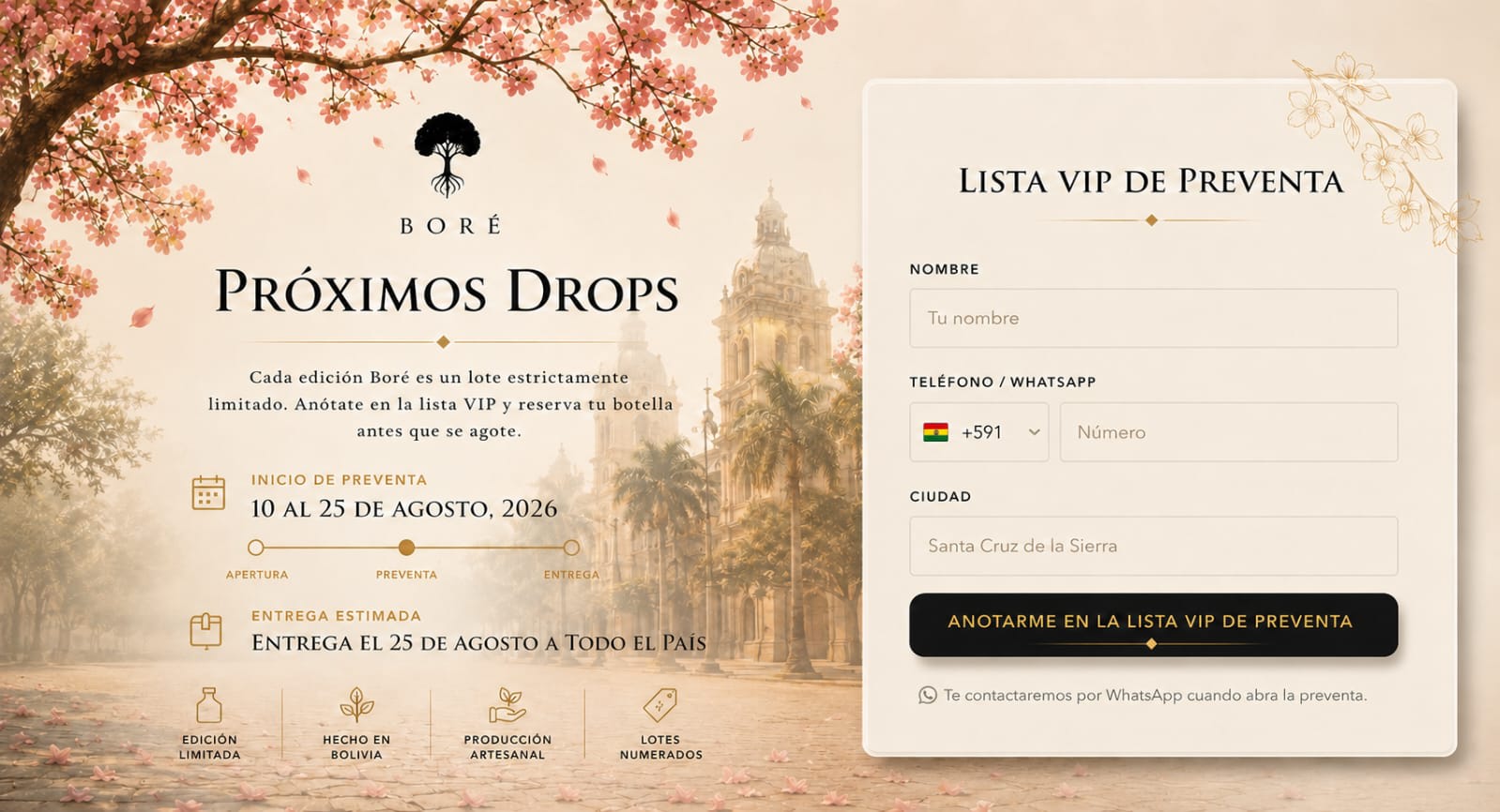 Próximos Drops — preventa exclusiva del 10 al 25 de agosto, entrega el 25 de agosto a todo el país.