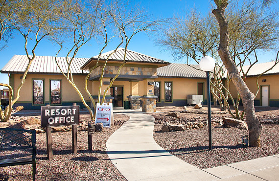 Front office of Cotton Lane RV Resort in Goodyear, AZ.