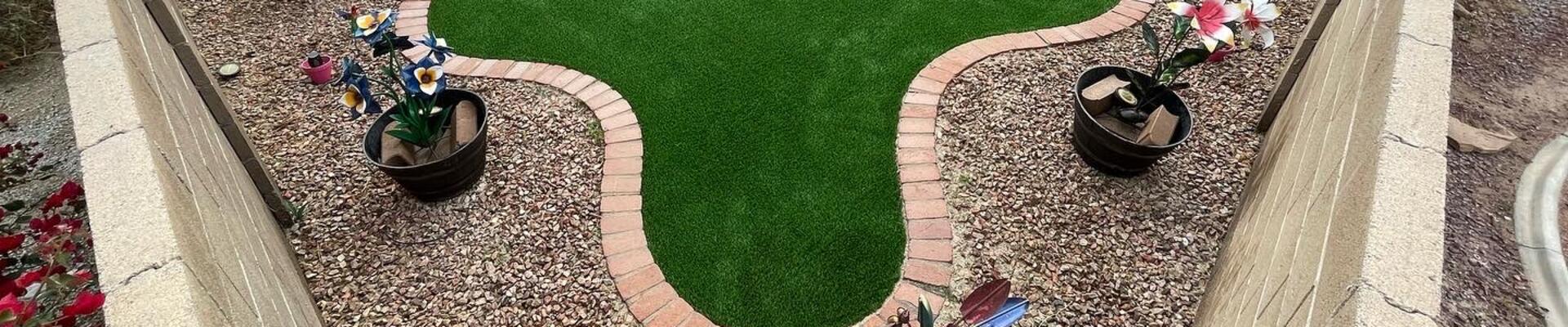Hardscape paver walkway and retaining wall in Yuma yard