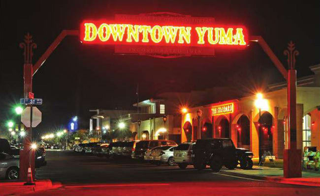 Lighted sign at the north end of Main Street in historic downtown Yuma