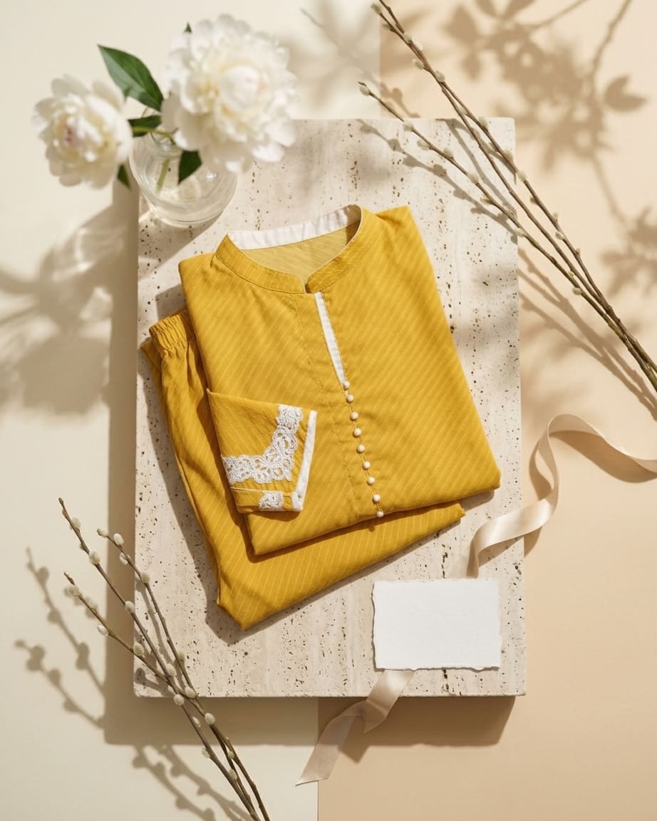 Mustard Lawn Printed Suit With Embroidery β view 2