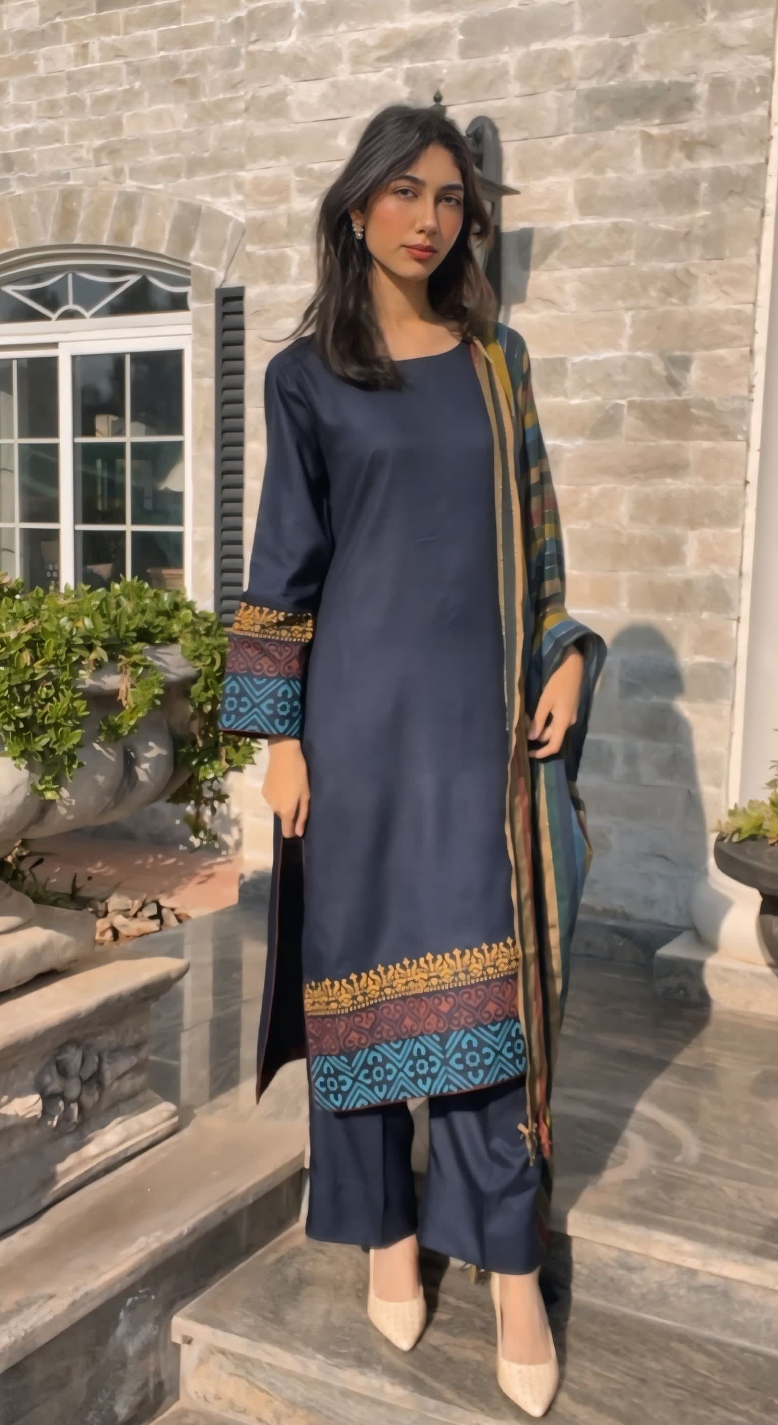 Midnight Mosaic Hand-Block Printed Marina 3-Piece Suit — view 2