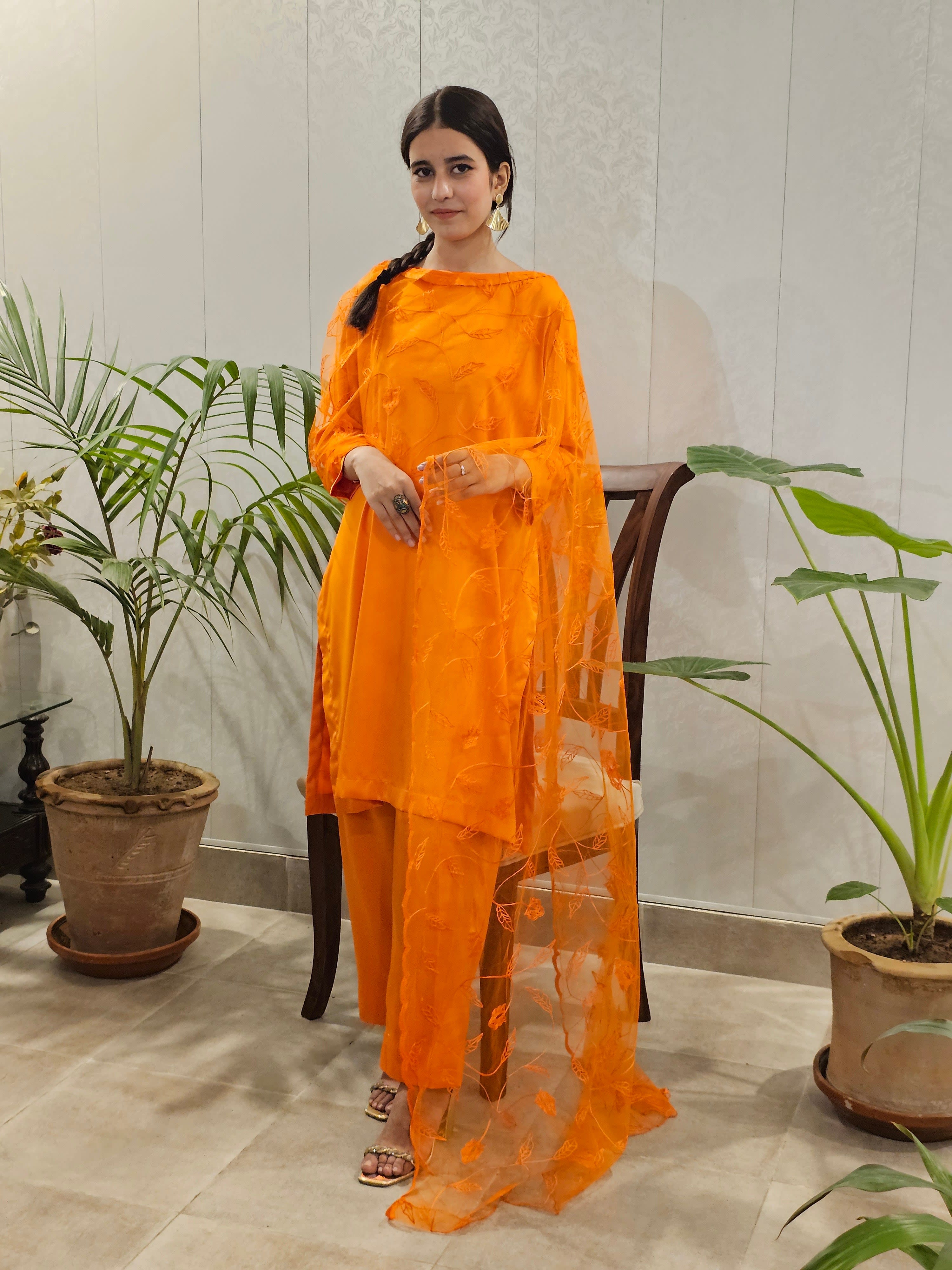 Satin Silk Suit With Net Capelet β view 1