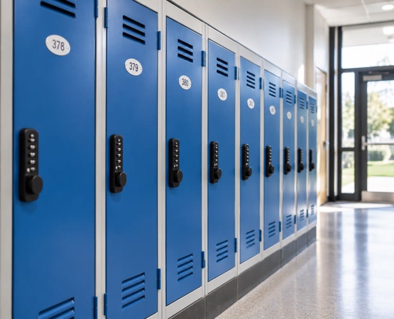 Row of lockers in a hallway