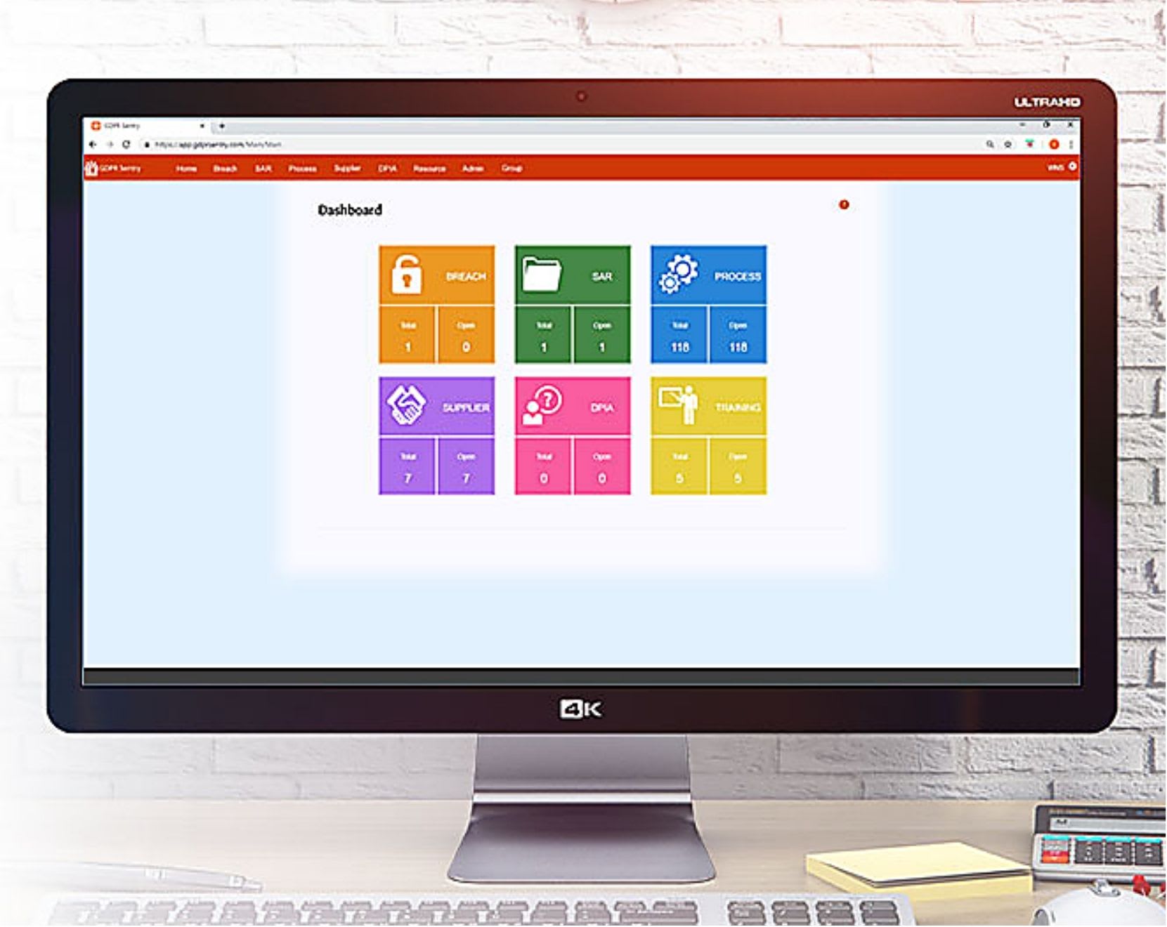 Computer on a desk showing the GDPR Sentry dashboard