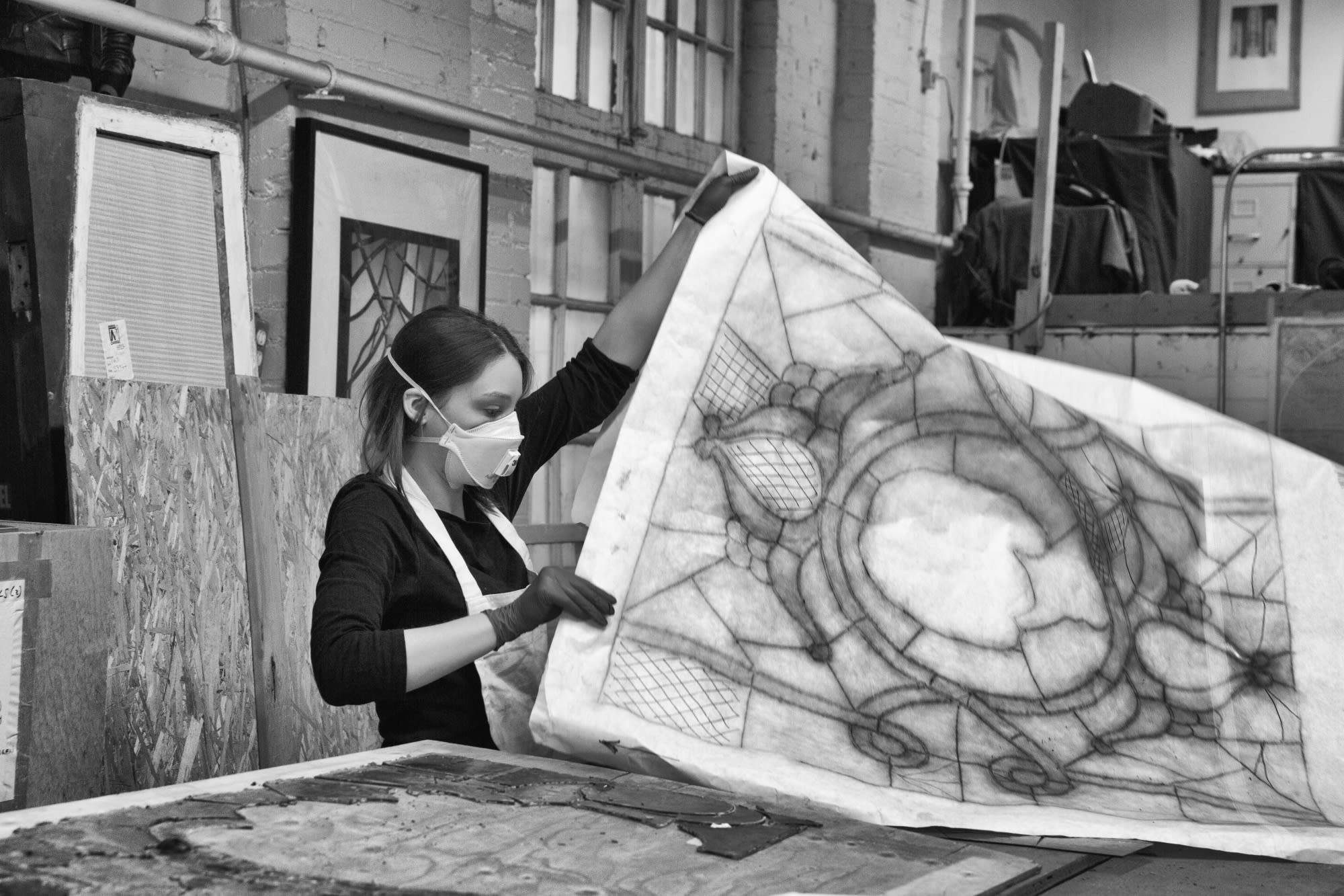 To keep track of all of the stained-glass pieces, lead tracings were made for each and every window.