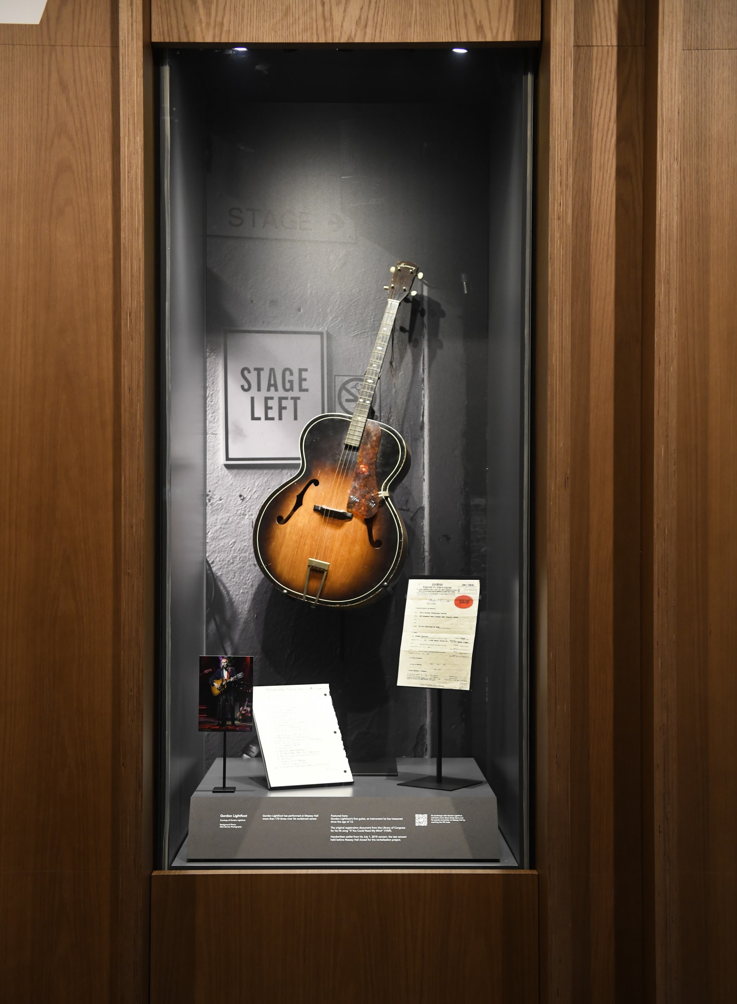 Gordon Lightfoot's first guitar, handwritten setlist from July 1, 2018 concert, Registration document from Library of Congress for "If You Could Read My Mind"