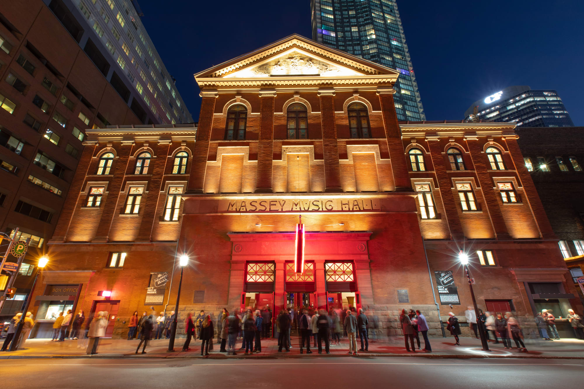 Massey Hall Front Entrance at Dusk