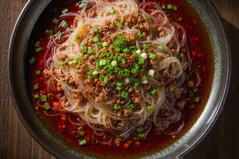 Macarrão "Formigas na Árvore" (蚂蚁上树) – Vermicelli com Carne Moída