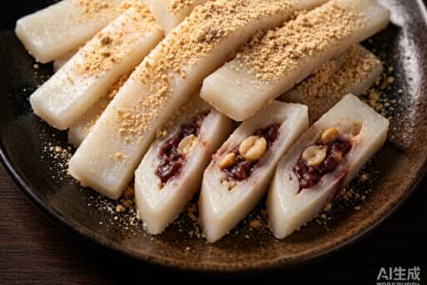 Rolo de Feijão Vermelho (驴打滚) – Bolinho de Arroz Glutinoso com Pasta de Feijão, Estilo Beijing